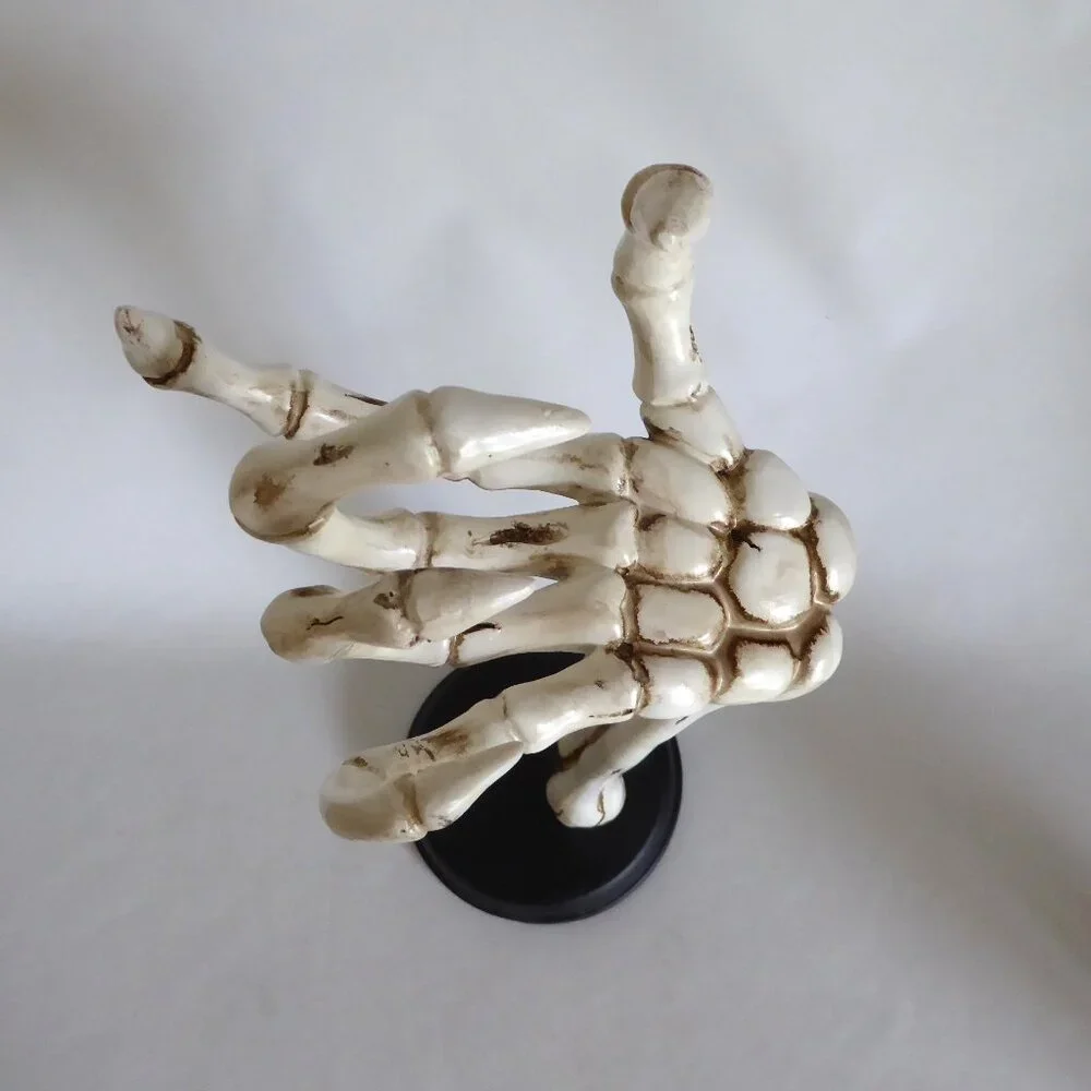 NEW 16” GOTHIC HALLOWEEN SKELETON ARM HOLDING METAL LANTERN CANDLE SCULPTURE - Picture 12 of 14